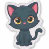 Autocollant de chat noir mignon – Chaton de dessin (Devant)