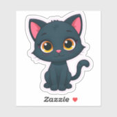 Autocollant de chat noir mignon – Chaton de dessin (Feuille)