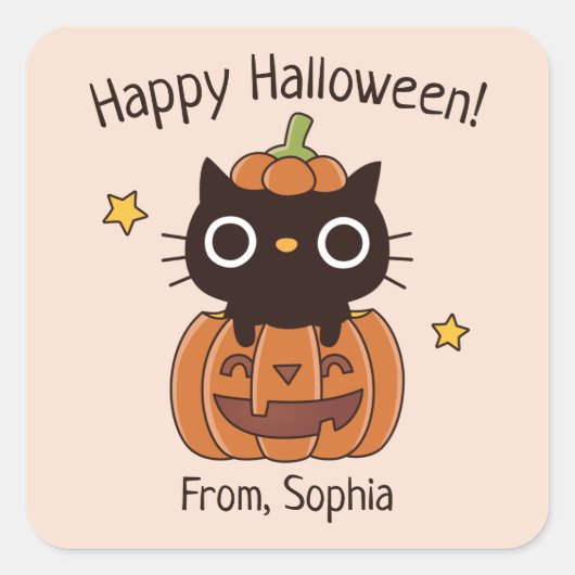 Autocollant de chat noir mignon et joyeux Hallowee (Devant)