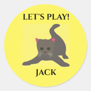 Autocollant de chat, nom personnalisé, "Jouons".