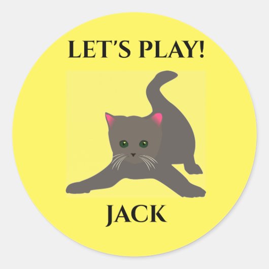 Autocollant de chat, nom personnalisé, "Jouons". (Devant)