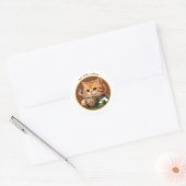Autocollant de chat orange mignon buvant du thé ca (Enveloppe)