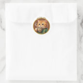 Autocollant de chat orange mignon buvant du thé ca (Sac)