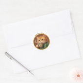 Autocollant de chat orange mignon buvant du thé ca (Enveloppe)