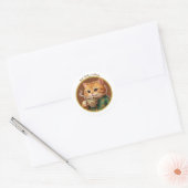 Autocollant de chat orange mignon buvant du thé ca (Enveloppe)