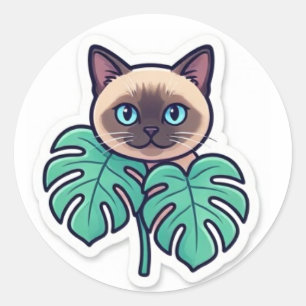Autocollant de chat siamois botanique mignon avec
