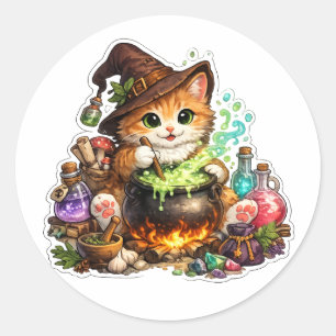 Autocollant de chat sorcière de brassage de potion