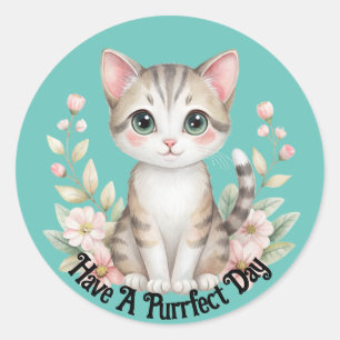 Autocollant de chaton mignon avec des fleurs