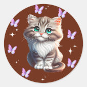 Autocollant de chaton mignon avec papillons | Ca a (Devant)