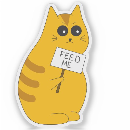 Autocollant de chaton mignon ; Chat affamé (Devant)