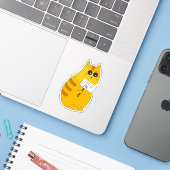 Autocollant de chaton mignon ; Chat affamé (Ordinateur portable avec iPhone)