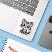 Autocollant de chaton tabby gris mignon – Grands y (Ordinateur portable avec iPhone)