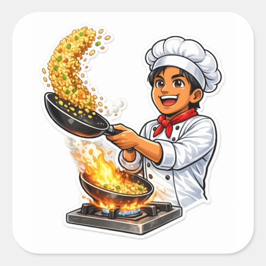 Autocollant de chef cuisinant du riz frit (Devant)