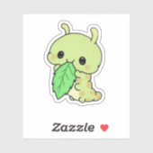 Autocollant de chenille mignonne mangeant une feui (Feuille)