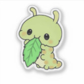 Autocollant de chenille mignonne mangeant une feui (Devant)