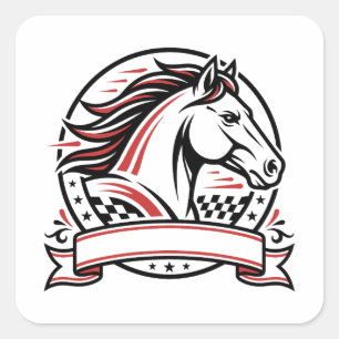 Autocollant de cheval de course avec accents rouge