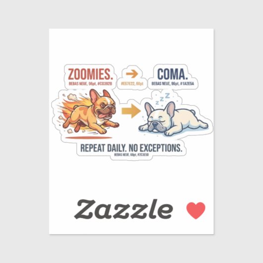 Autocollant de chien drôle Coma Répéter Zoomies Fr (Feuille)