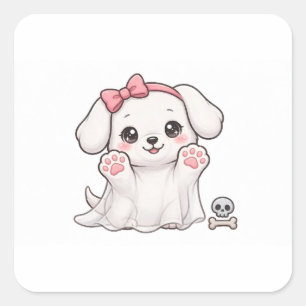 Autocollant de chien Halloween avec un chiot fantô