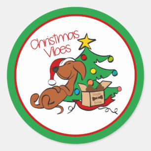 Autocollant de chien teckel ambiance de Noël