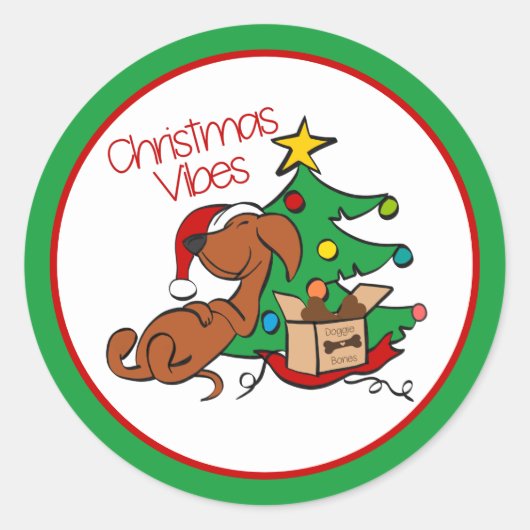 Autocollant de chien teckel ambiance de Noël (Devant)