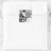 Autocollant de chien vintage assis à la table (Sac)