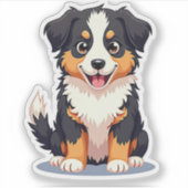 Autocollant de chiot Aussie Shepherd Kawaii souria (Devant)