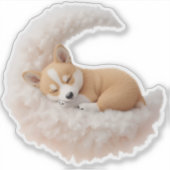 Autocollant de chiot endormi adorable sur une lune (Devant)