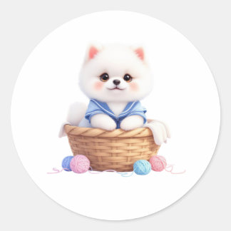 Autocollant de chiot mignon dans un panier