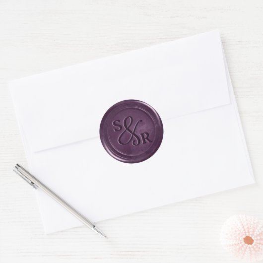 Autocollant de cire de prune violette avec initial (Enveloppe)
