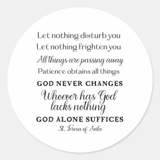 Autocollant de citation de Ste Thérèse d'Avila (Devant)