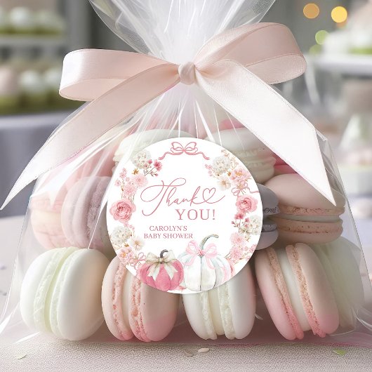 Autocollant de citrouille coquette à ruban rose
