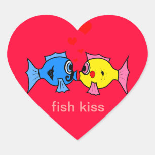 Autocollant de coeur de baiser de poissons