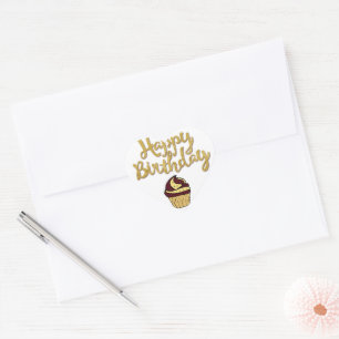 Autocollant de cœur de Cupcake de Joyeux Anniversa