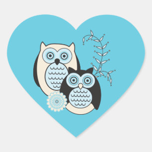 Autocollant de coeur de hiboux d'hiver