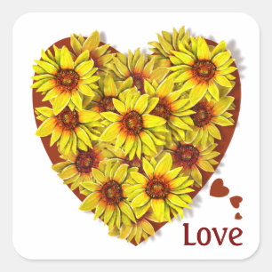 Autocollant de coeur de tournesol