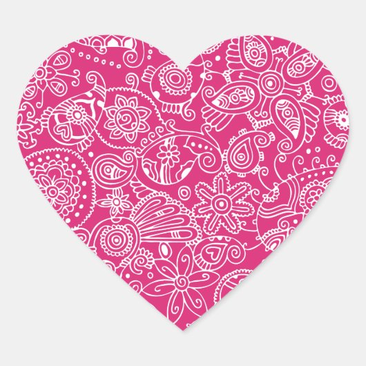 Autocollant de coeur Fuchsia Paisley (Devant)