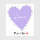 Autocollant de coeur pourpre avec nom (Feuille)