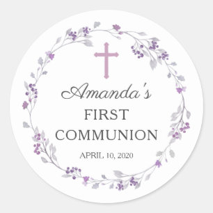 Autocollant de communion florale pourpre