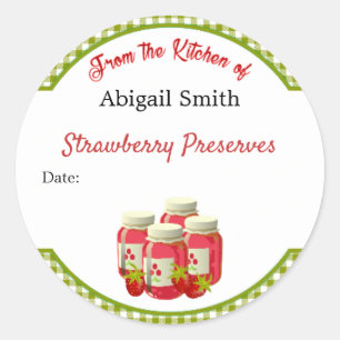 Autocollant de conserve fraise Gingham