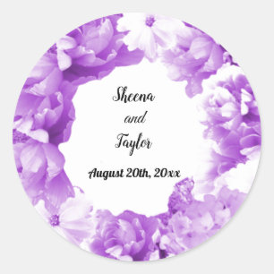 Autocollant de couronne de mariage violet monochro