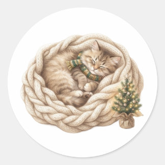 Autocollant de couverture de chat de Noël cosy