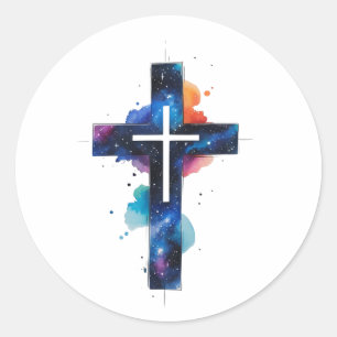 Autocollant de croix chrétienne de la galaxie de l