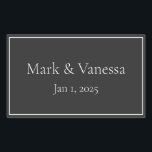 Autocollant de date et de nom noir personnalisé<br><div class="desc">Cet autocollant peut être appliqué à des produits non personnalisés tels que le papier d'emballage ou la décoration de fête pour les rendre conformes au thème mariage Blue Sailor Stripe.</div>