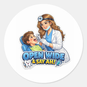 Autocollant de dentiste « Ouvrez grand, dites Ah »