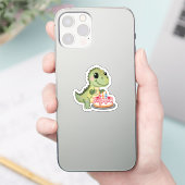 Autocollant de dinosaure mignon avec gâteau d'anni (Téléphone)