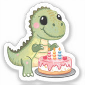 Autocollant de dinosaure mignon avec gâteau d'anni (Recto)