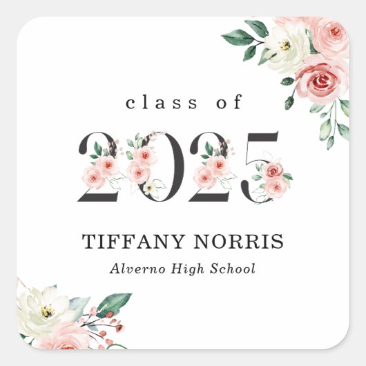 Autocollant de diplôme à chiffres floraux rose ten (Devant)