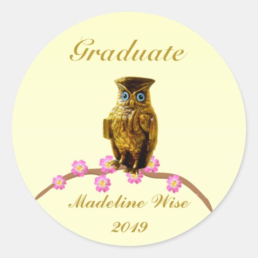 Autocollant de diplômé de chouette dorée (Devant)