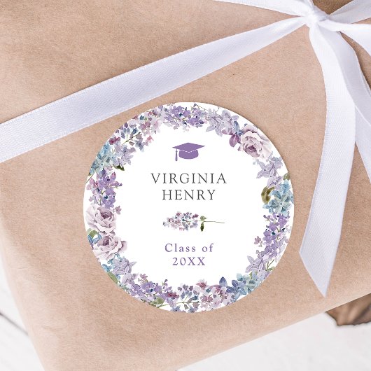 Autocollant de diplômé floral violet