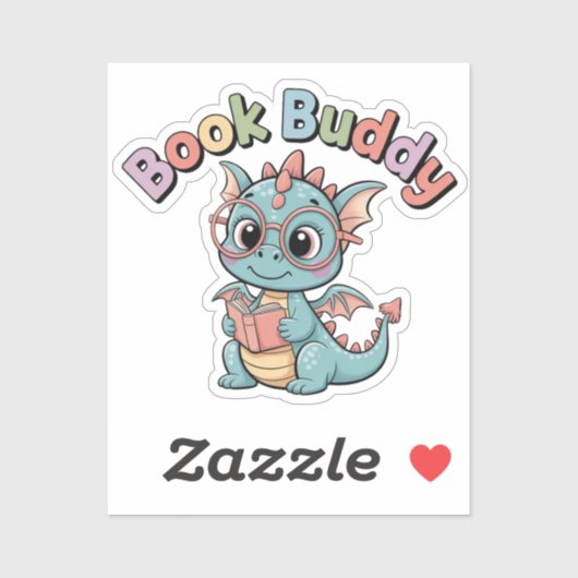 Autocollant de dragon mignon lisant Book Buddy (Feuille)